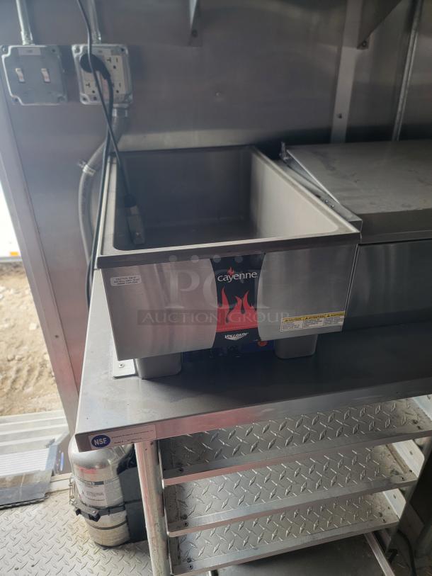 NSF Volrath Cayenne electric countertop food warmer, stainless steel, visible caution labels, good condition.