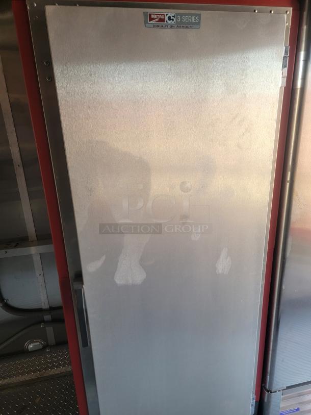Metro C5 3 Series Insulation Armour cabinet with a metal door, visible label, and red trim, in good condition.