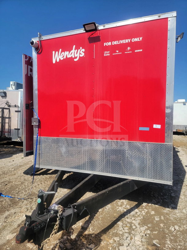 2021 Rock Solid Cargo mobile kitchen trailer, red exterior, Wendy's branding, triple-axle, 8.5' x 28', delivery-only.
