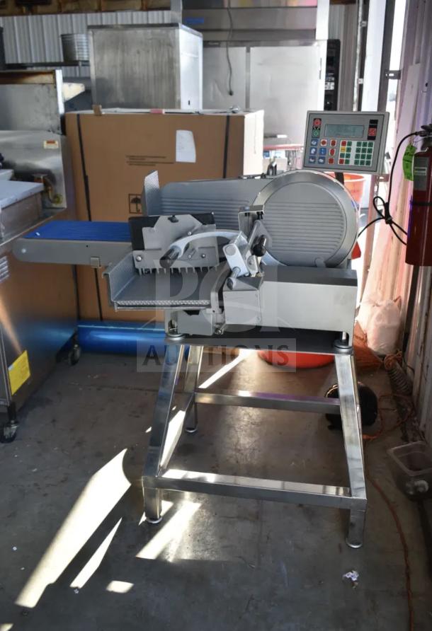 Brand new Jaccard VA4000ATGRT automatic meat slicer, conveyor deposit system, digital control panel, tested working.