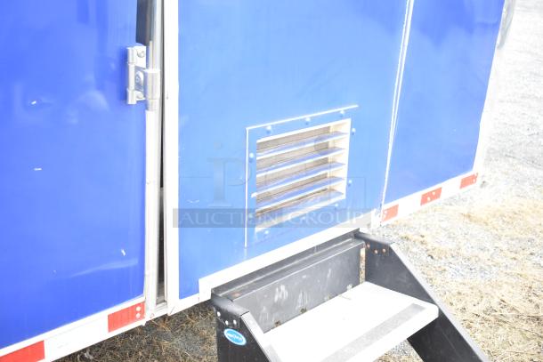 Rock Solid Cargo 28' mobile kitchen trailer, blue exterior with vent, equipped for fast food operations, clear title.