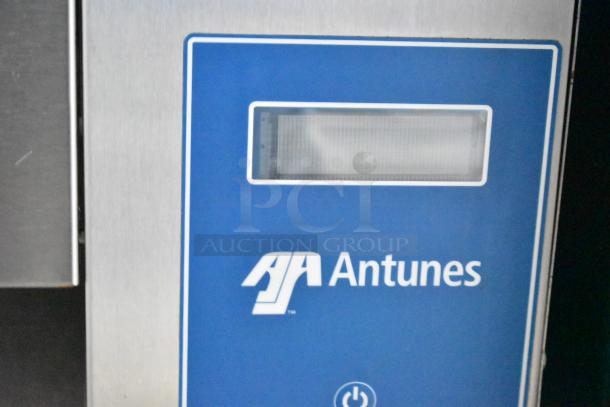 Blue Antunes panel on a commercial kitchen appliance, featuring a digital display and power button. Suitable for fast food use.