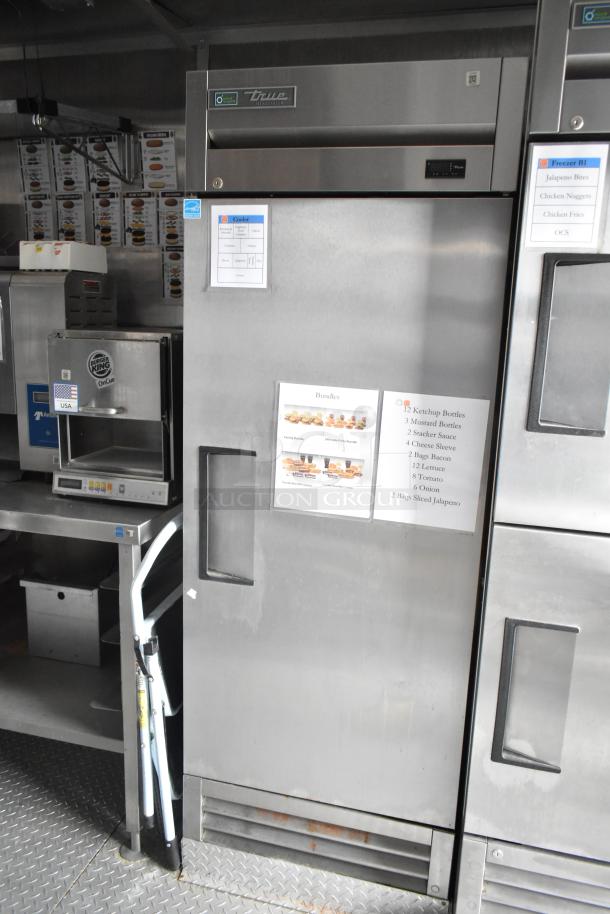 2021 Rock Solid Cargo 28' fast food trailer interior with True freezers, Nieco broiler, Frymaster fryer, Burger King equipment.