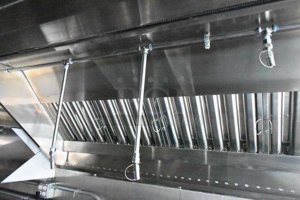 2020 ATX 8.5' x 24' trailer interior with CaptiveAire grease hood and fire suppression system, in excellent condition.