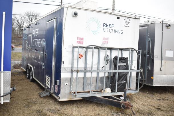 2019 Cruising Kitchens 8.5' x 24' trailer with CaptiveAire grease hood, fire suppression, Arctic Air prep tables, single axle.