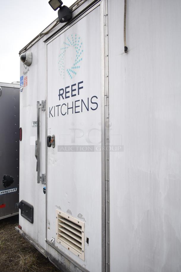 2019 Cruising Kitchens 8.5' x 24' trailer, exterior with "REEF KITCHENS" logo, single axle, visible vent, and security camera.