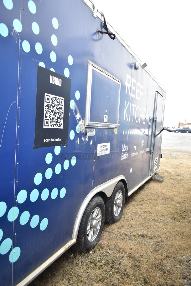 2019 Cruising Kitchens 8.5' x 24' trailer with CaptiveAire hood, Arctic Air units. Features QR code, service notice.