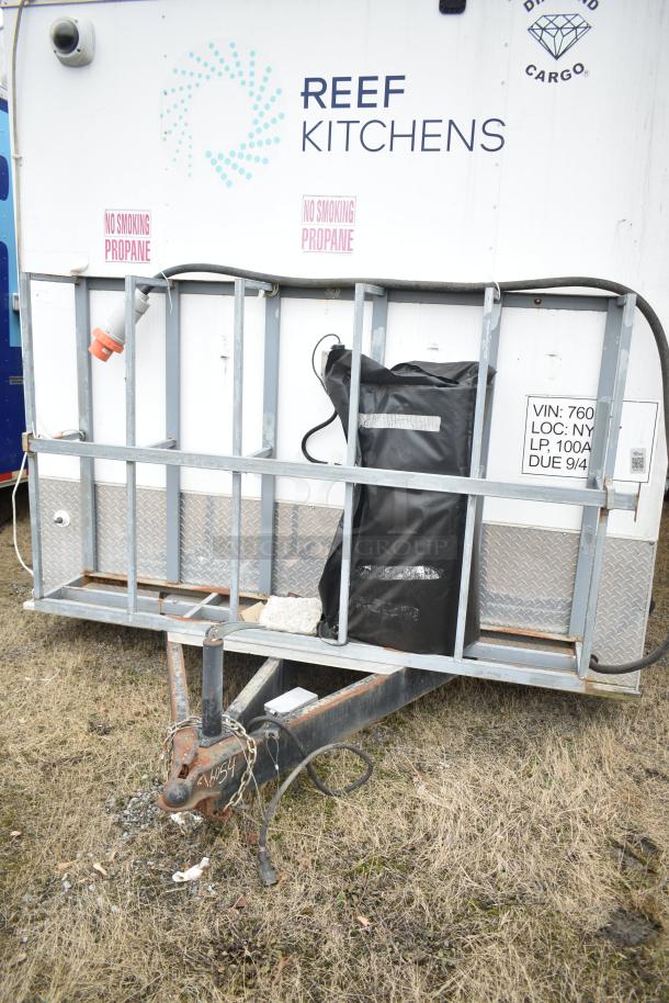 2019 Cruising Kitchens 8.5' x 24' trailer, features grease hood, fire suppression, Arctic Air equipment; signs read "No Smoking Propane."