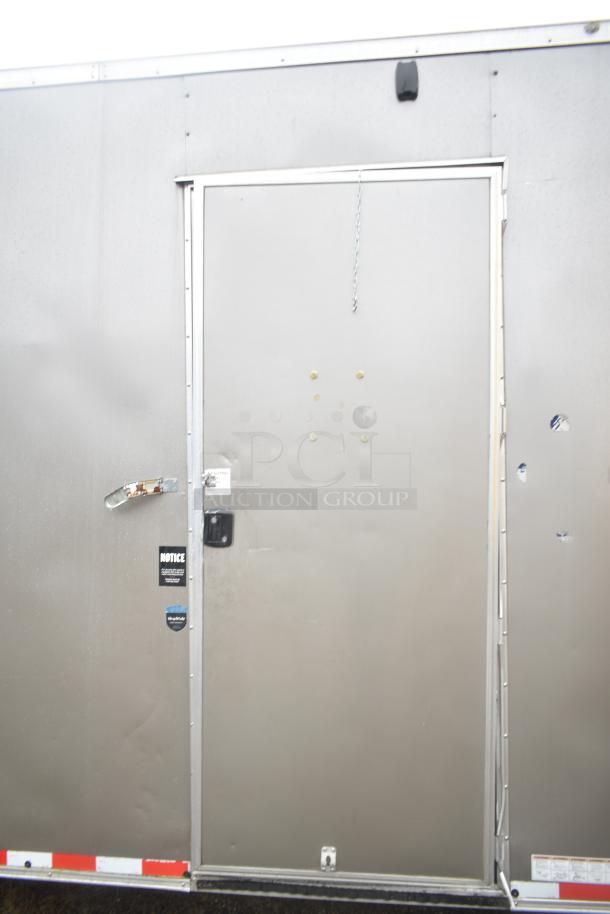 2021 Nationwide 8.5' x 24' food trailer shell, ready for customization, with sinks and shelving units. Sold with clear title.