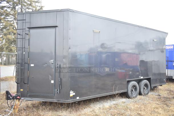 2020 SDG 8.5' x 20' black food trailer shell, ready for customization, includes sinks and shelving options, clear title.