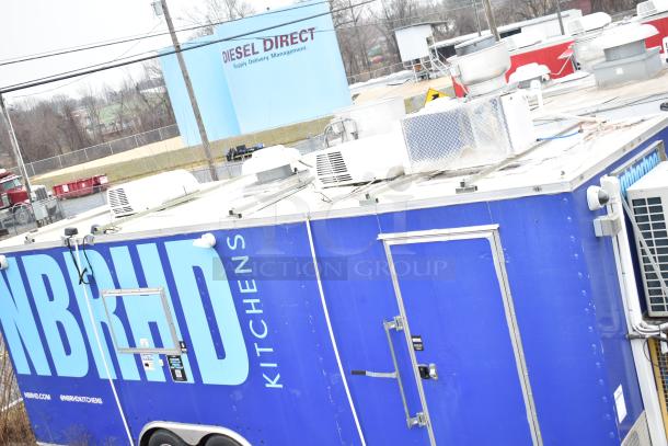 Fully outfitted Burger King mobile kitchen trailer with Nieco charbroiler, Pitco fryer, CaptiveAire hood, and POS system.