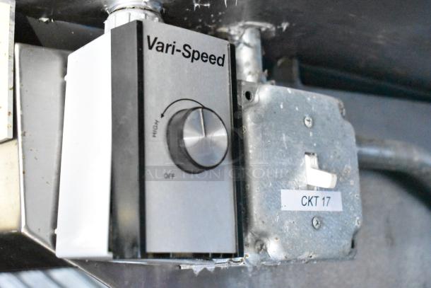 Vari-Speed control panel in mobile kitchen trailer, showing power dial and adjacent metal switch plate labeled "CKT 17".
