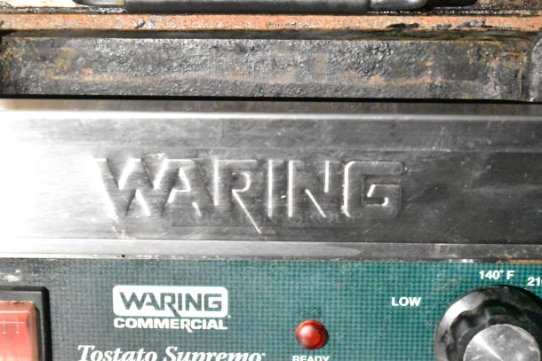 Alt text: Waring Commercial Tostato Supremo control panel with temperature dial and ready indicator light.