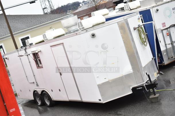 2020 ATX Covered Wagon 8.5' x 24' mobile kitchen trailer with TurbChef oven, CaptiveAire hood, Arctic Air fridge, and plumbing.