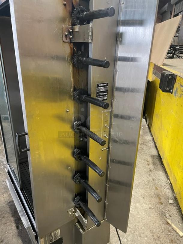 Old Hickory N7GRH 7-Spit Rotisserie Oven, 2021 model, stainless steel, natural gas, glass door, on casters, commercial use.