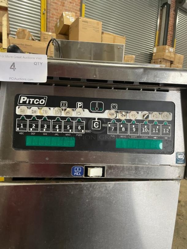 Pitco SRTG commercial stainless steel pasta cooker, digital controls, natural gas, 17.5 gal capacity, on casters, model G19AB077386.