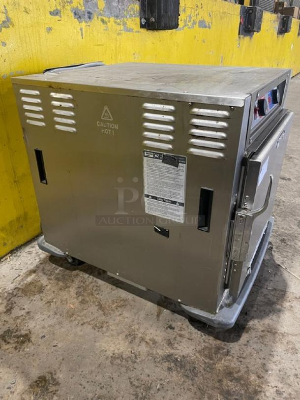 Metro 2018 C5 Series stainless steel undercounter heated cabinet, model C593L-SFS-U, with universal pan rack, corner bumpers, and casters.