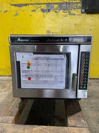 MenuMaster MRC30S2 commercial countertop microwave oven, stainless steel, programmable touch control, 208/240V, with chart.