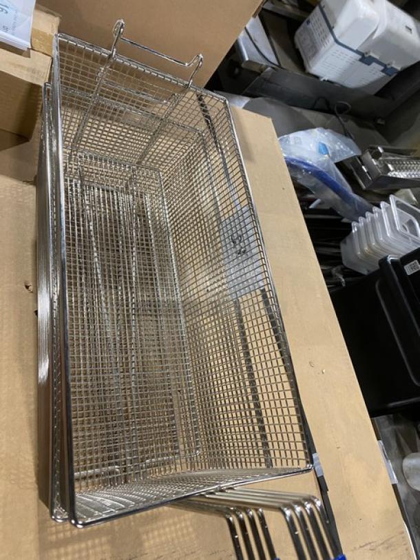 NEW Pitco commercial wire mesh oblong fry basket with front hook, blue grip handle. Pristine condition, durable design.