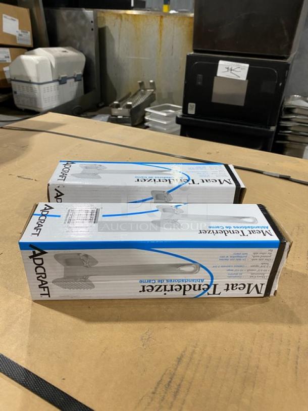 Adcraft MTA-10 aluminum meat tenderizer in box, new condition, 2-3/4" square head, includes 2 units.