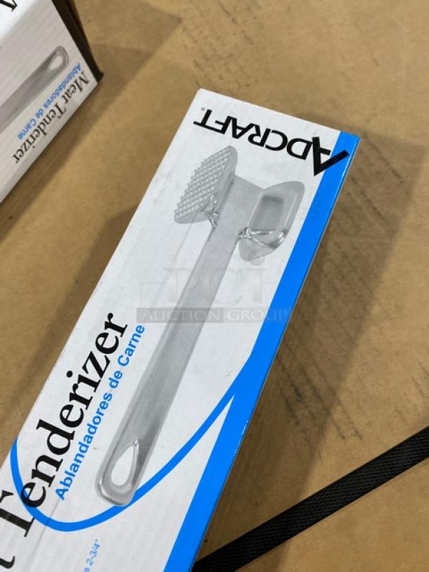 NEW Adcraft Commercial Aluminum Meat Tenderizer, Model MTA10, 2-3/4" Square Head, in original packaging.