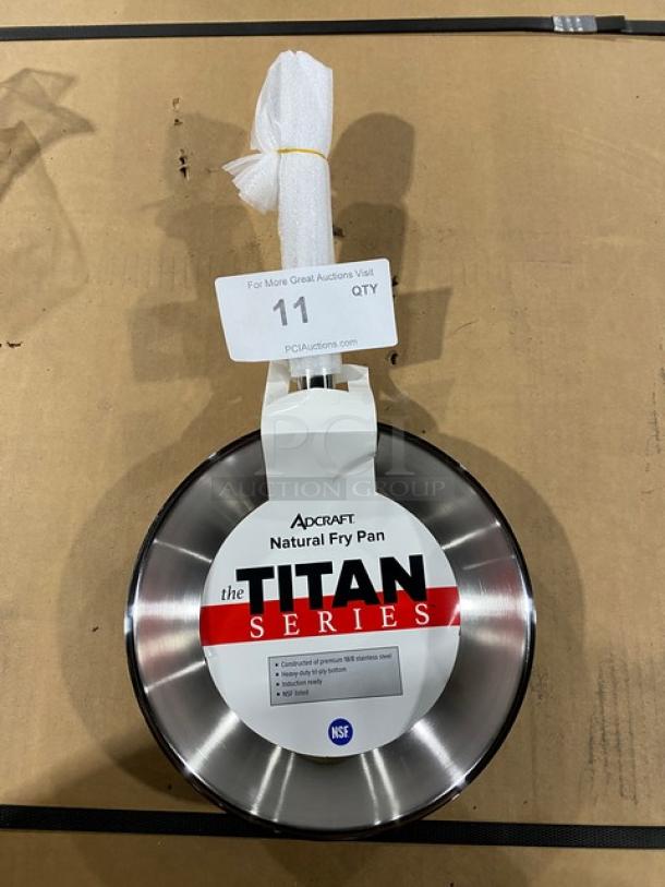 Adcraft Titan Series FPSI8 fry pan, 8" round, stainless steel, induction-ready, new condition, labeled.
