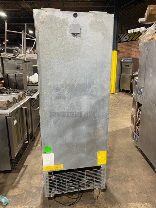 Asber 2021 ARF17FHC commercial single-door freezer, stainless steel, on casters, with coated wire rack, 115V, SN: 8102304307.