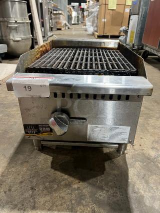 Admiral Craft ECTC16NG commercial stainless steel 16" char broiler with cast iron grates. Natural gas powered, on legs.