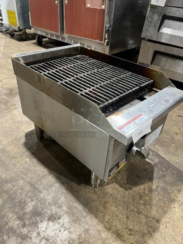 Admiral Craft 16" char broiler, model ECTC16NG, stainless steel, cast iron grates, on legs, natural gas powered.