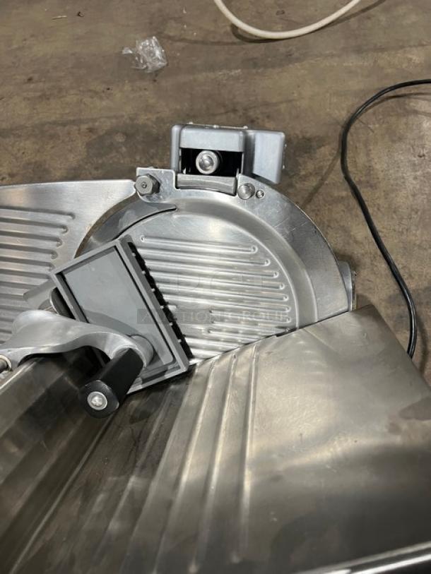 Hobart 1612E commercial electric deli slicer, stainless steel, 220/240V, good condition, visible control knob and blade.