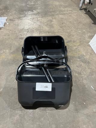 Rubbermaid Lobby Pro Series black upright dust pan with carrying case, new condition, visible label reads "28X2 QTY."