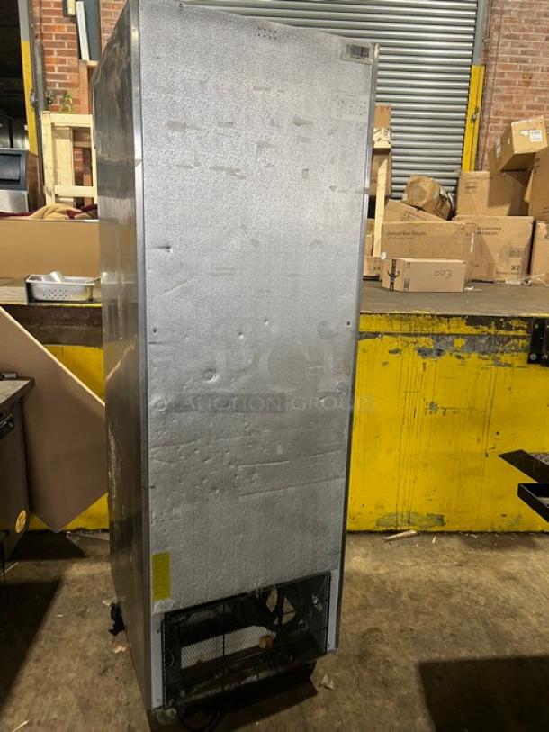Arctic Air AF23 commercial stainless steel reach-in freezer with single door, poly coated rack, and casters. Model AF23, 115V.