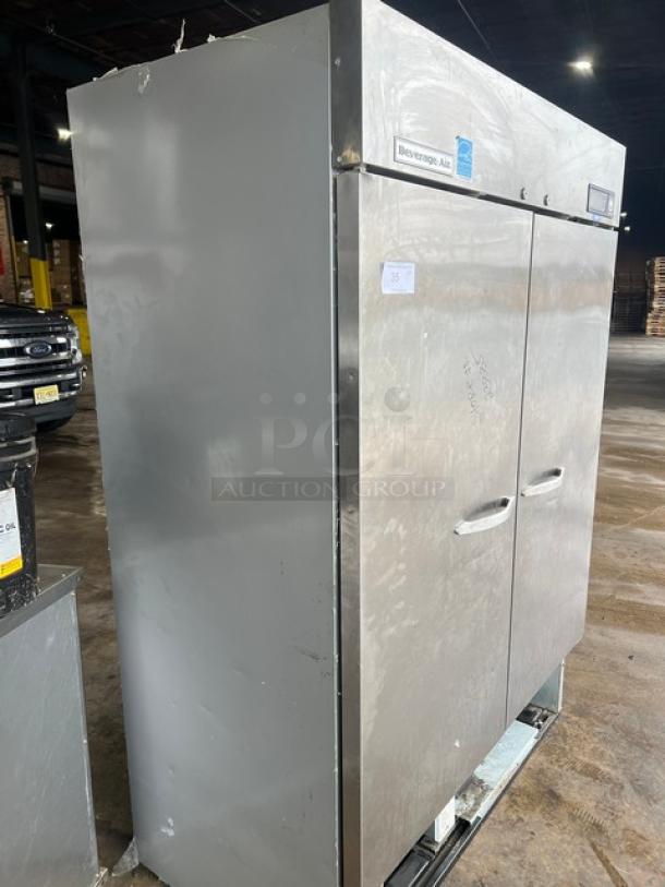 Beverage-Air KF48-1AS 2-door stainless steel reach-in freezer, Energy Star certified, with poly-coated wired rack, 115V.