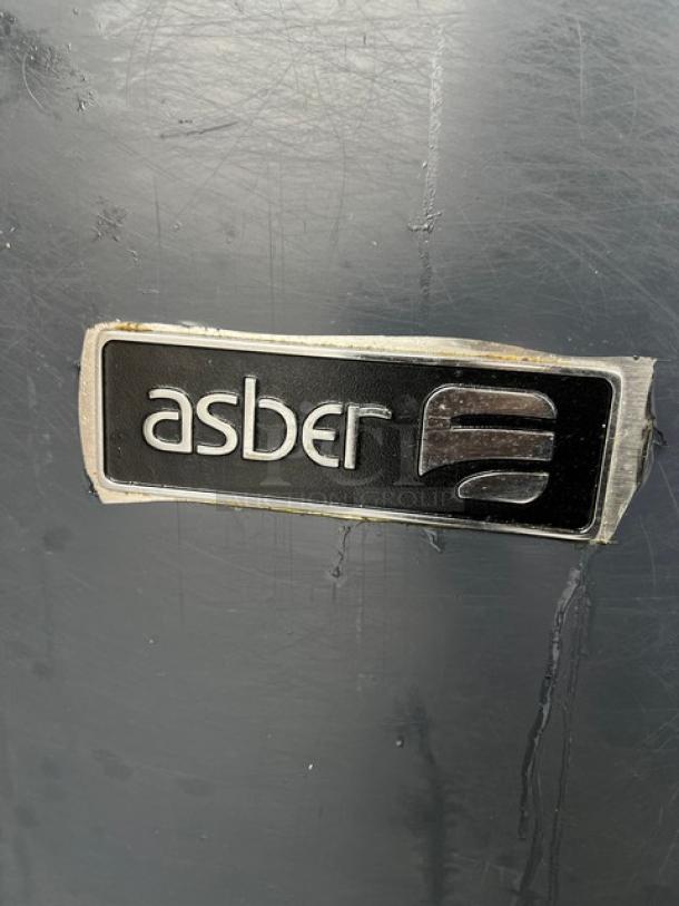 Asber Commercial Stainless Steel Natural Gas Deep Fat Fryer AEF75NGGAS, with backsplash, basket hanger, on casters.