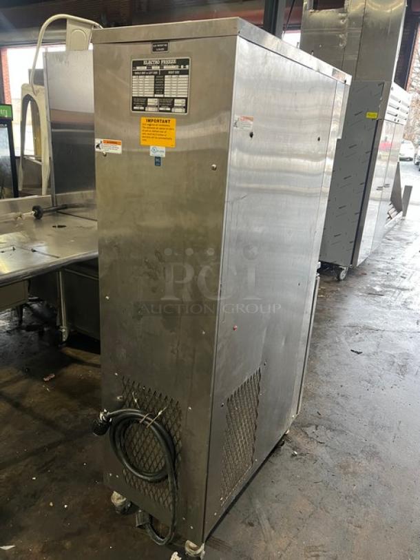 Electro Freeze 78RMT232 stainless steel soft serve machine, single flavor, electric-powered, 115/208-230V 3 phase, on casters.