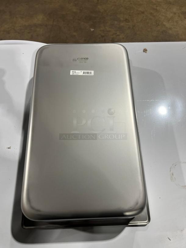 NEW Winco SPJL-104 stainless steel full-size 4" deep anti-jam hotel/steamtable pan; commercial-grade, pristine condition.