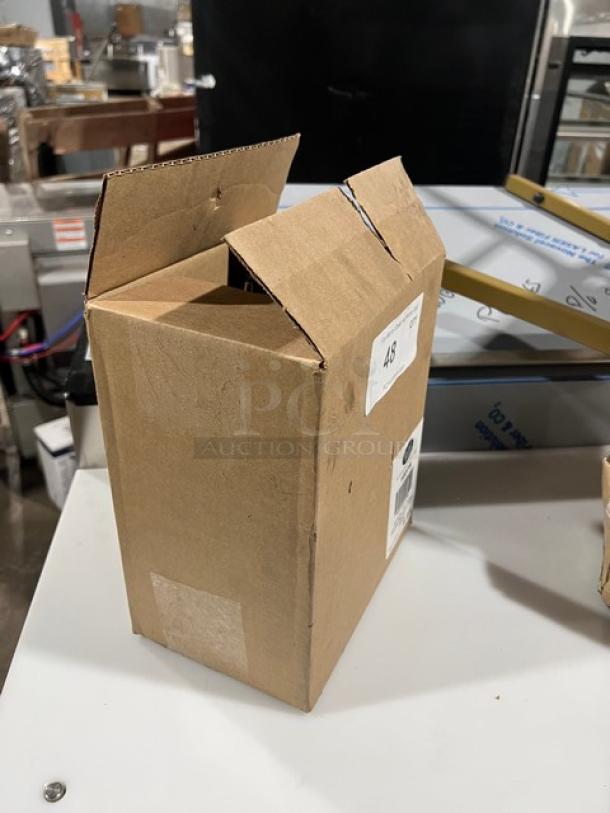 TableCraft 10375 18 oz. glass oil & vinegar cruet bottle, new in box, with stainless steel pourer and visible label.