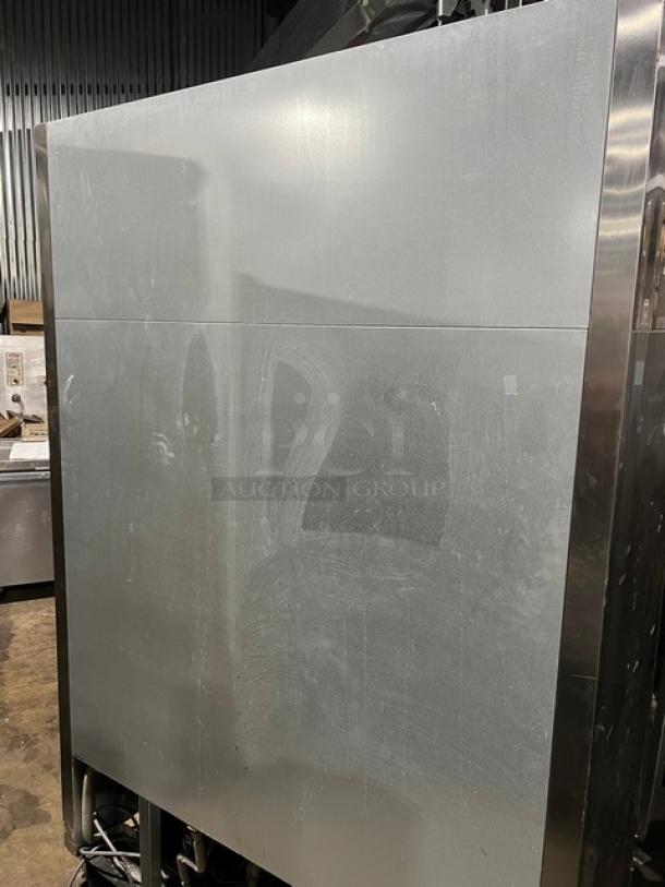 Masterbilt Fusion Series F49S stainless steel 2-door reach-in freezer, with poly-coated racks, on commercial casters.