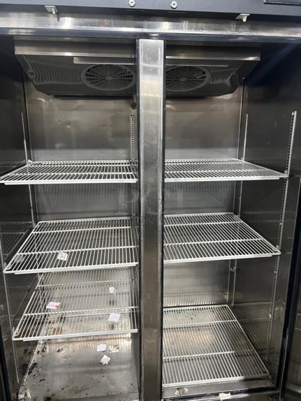 Turbo Air M3F47-2 stainless steel 2-door reach-in freezer on commercial casters; 115V, 1 phase. Serial: K9F41A8019.