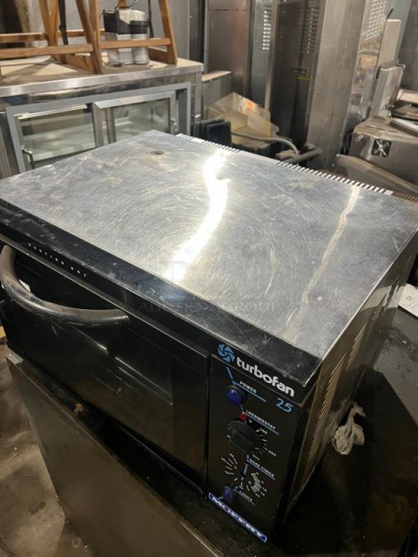 Moffat Turbo Fan E25 countertop convection oven, used, 120V 1 Phase, stainless steel, serial 234997, with control panel.