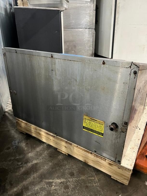 MagicKitch'n 36" natural gas double char broiler grill with cheese melter. Stainless steel, good condition, visible safety label.