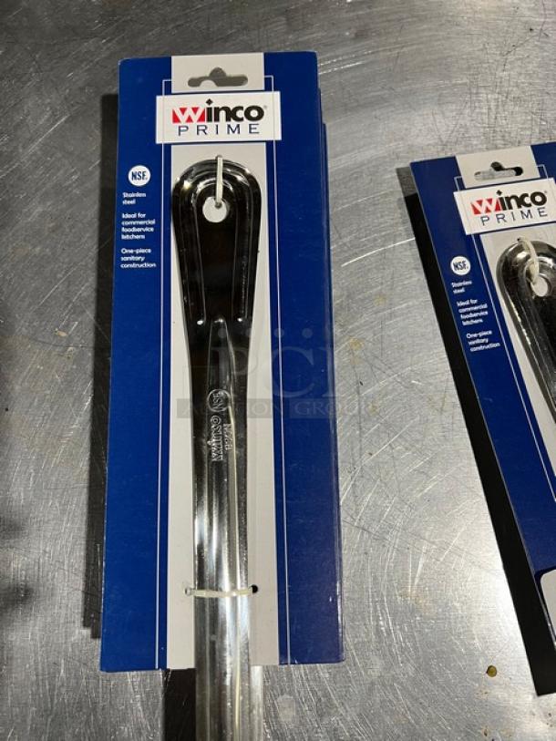 Brand new Winco Prime BSON-21 stainless steel basting spoon in packaging. NSF certified, ideal for commercial kitchens.