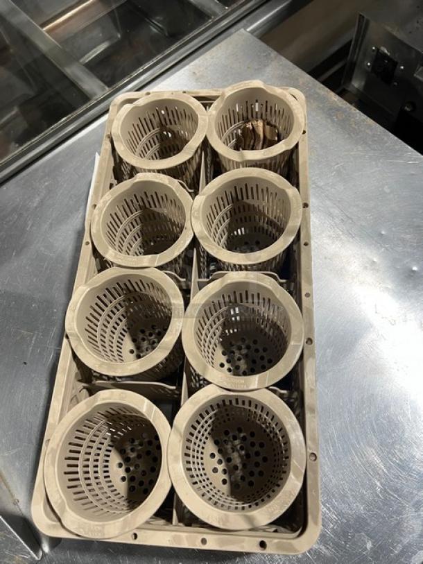 Commercial-grade poly utensil dish basket with multiple compartments, dishwasher safe; ideal for restaurant use.