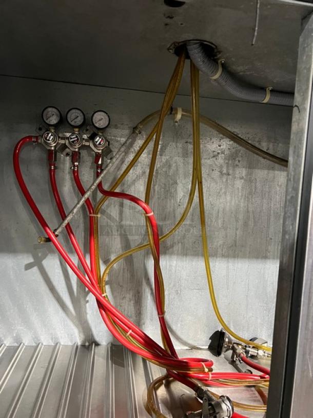 Perlick all stainless steel 4 tap tower beer kegerator, model KC84-R6-SSH, commercial grade, gauges shown, 115V, 1 phase.