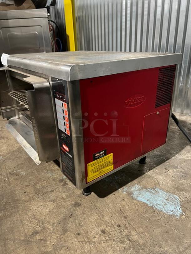 Hatco Electric Counter Top Thermo Finisher, Model TFW461R, Serial 8816551120, 208V 3 Phase, on legs, red and stainless steel.