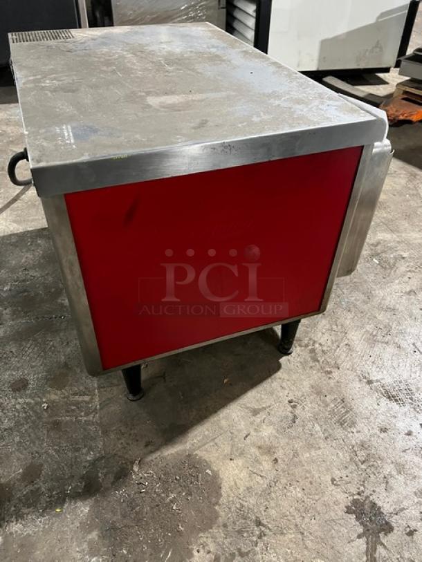 Hatco TFW461R Electric Thermo Finisher, countertop, 208V 3 Phase, red front, on legs, used condition.