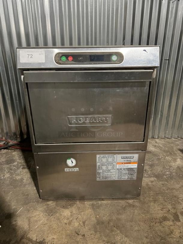 Hobart all stainless steel under counter dishwasher, Model LXIGH, Serial 23-1103-007, 208/240V, 1 Phase, good condition.