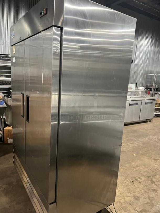 Avantco Stainless Steel 2 Door Reach-In Freezer, Model 178A49FHC, Serial 067759920, 115V, 1Phase, on casters, excellent condition.
