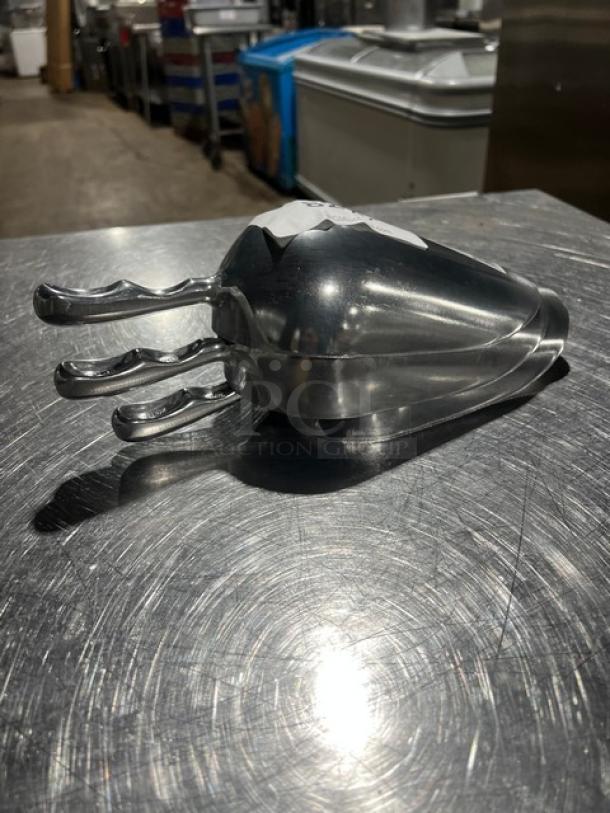 New Winco AS38 aluminum ice scoops, set of three. Features ergonomic handles; ideal for commercial use.
