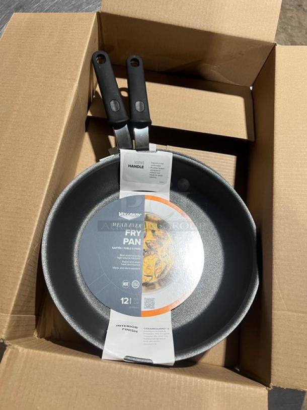 Brand new Vollrath Easy Grip Frying Pan, model 562412, heavy duty, 12-inch with ergonomic handle, in original packaging.
